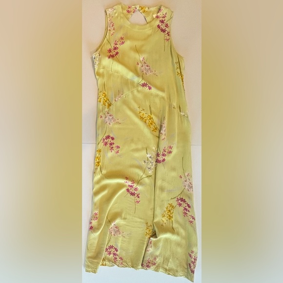 VINTAGE BARBARA LESSER 90s Y2K Sleeveless Rayon Green Floral Dress Made in USA M - Picture 3 of 12
